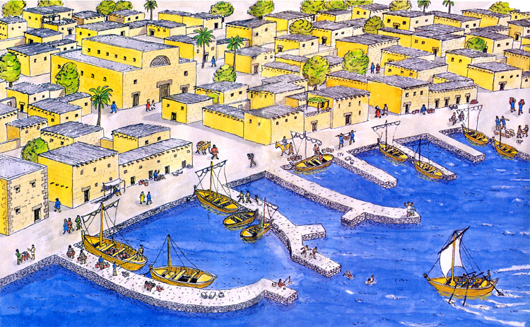 Reconstrucción gráfica de Capernaum, en la época de Jesús.